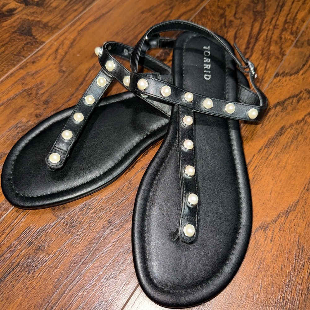Torrid Black Sandals with Elegant Pearl Accents